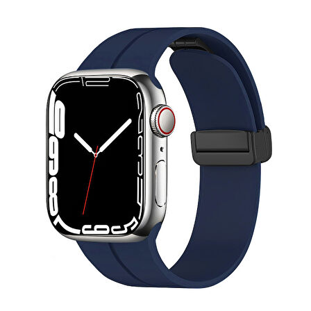 Apple Watch 44mm Uyumlu Kordon Silikon Metal Mıknatıslı Toka Zore KRD-84 Kayış Lacivert