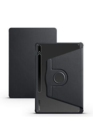 Samsung Galaxy Tab S7 Plus T970 Uyumlu Kılıf Zore Termik Kalem Bölmeli Dönebilen Standlı Kılıf Siyah