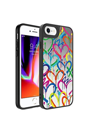 Apple iPhone SE 2022 Uyumlu Kılıf Aynalı Desenli Kamera Korumalı Parlak Zore Mirror Kapak Kalp