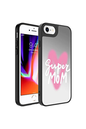 Apple iPhone 8 Plus Uyumlu Kılıf Aynalı Desenli Kamera Korumalı Parlak Zore Mirror Kapak Süper Anne