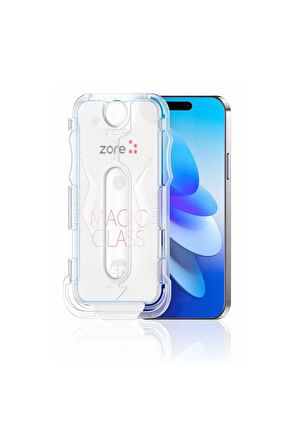 Apple iPhone 14 Uyumlu Zore Kolay Uygulama Aparatlı 5D Magic Glass Cam Ekran Koruyucu