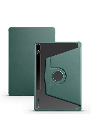 Samsung Galaxy Tab S7 FE LTE (T737-T736-T733-T730) Uyumlu Kılıf Zore Termik Kalem Bölmeli Dönebilen Standlı Kılıf Koyu Yeşil