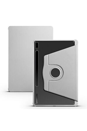 Samsung Galaxy Tab S8 Plus SM-X800 Uyumlu Kılıf Zore Termik Kalem Bölmeli Dönebilen Standlı Kılıf Gri