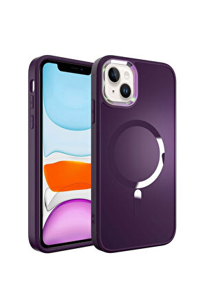 Apple iPhone 13 Uyumlu Kılıf Magsafe Wireless Şarj Özellikli Zore Stil Kapak Derin Mor