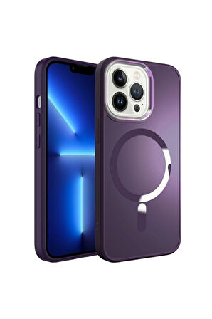 Apple iPhone 13 Pro Max Uyumlu Kılıf Magsafe Wireless Şarj Özellikli Zore Stil Kapak Derin Mor