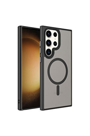 Samsung Galaxy S23 Ultra Uyumlu Kılıf Mat Arka Yüzey Wireless Şarj Özellikli Zore Flet Magsafe Kapak Siyah