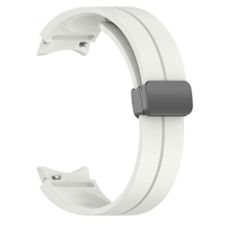 Samsung Galaxy Watch 4 44mm Uyumlu Kordon Silikon Metal Mıknatıslı Toka Zore KRD-84 Kayış Starlight