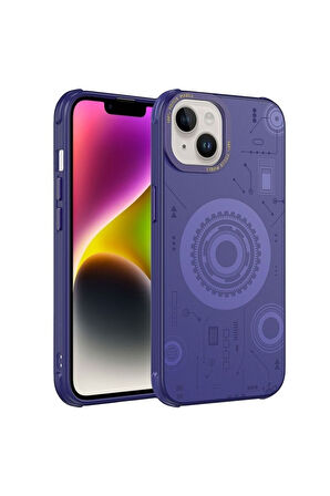 Apple iPhone 14 Plus Uyumlu Kılıf Zore Wireless Şarj Özellikli Desenli Hot Kapak Derin Mor