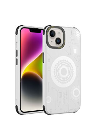 Apple iPhone 14 Plus Uyumlu Kılıf Zore Wireless Şarj Özellikli Desenli Hot Kapak Beyaz
