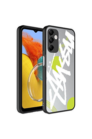 Samsung Galaxy M14 Uyumlu Kılıf Aynalı Desenli Kamera Korumalı Parlak Zore Mirror Kapak Yazı