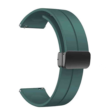 Huawei GT2 42mm 20mm Uyumlu Kordon Silikon Metal Mıknatıslı Toka Zore KRD-84 Kayış Koyu Yeşil