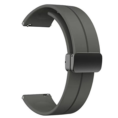 Xiaomi  Amazfit Pace 22mm Uyumlu Kordon Silikon Metal Mıknatıslı Toka Zore KRD-84 Kayış Koyu Gri