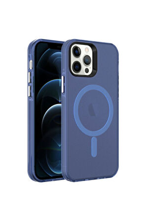 Apple iPhone 12 Pro Max Uyumlu Kılıf Zore Magsafe Şarj Özellikli Buzlu Transparan C-Pro Sert Kapak Derin Mor