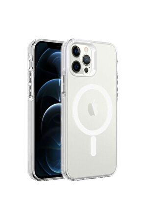 Apple iPhone 12 Pro Uyumlu Kılıf Zore Magsafe Şarj Özellikli Buzlu Transparan C-Pro Sert Kapak Renksiz