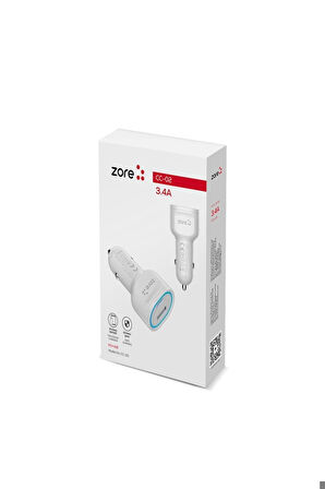 Zore CC-02 Hızlı Şarj Özellikli LED Işıklı QC 3.0 USB-A ve Type-C PD Araç Şarj Başlığı PD 20W
