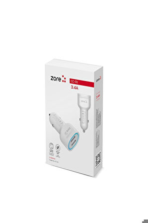 Zore CC-01 Hızlı Şarj Özellikli LED Işıklı Dual USB Araç Şarj Başlığı 18W