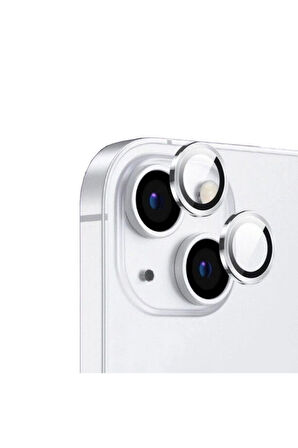 Apple iPhone 14 Uyumlu Zore CL-12 Premium Safir Parmak İzi Bırakmayan Anti-Reflective Kamera Lens Koruyucu Gümüş