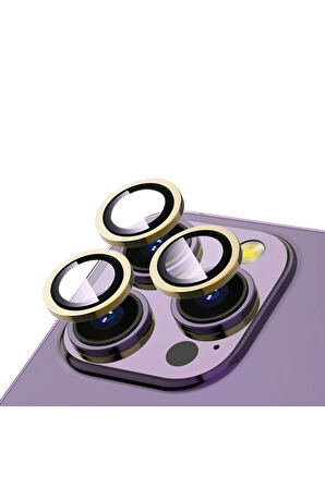 Apple iPhone 14 Pro Uyumlu Zore CL-12 Premium Safir Parmak İzi Bırakmayan Anti-Reflective Kamera Lens Koruyucu Gold