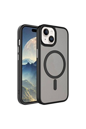 Apple iPhone 15 Uyumlu Kılıf Mat Arka Yüzey Wireless Şarj Özellikli Zore Flet Magsafe Kapak Siyah