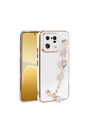 Xiaomi Mi 13 Pro Uyumlu Kılıf El Tutamaçlı Kamera Korumalı Zore Taka Silikon Kapak Beyaz