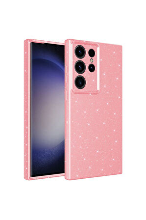 Samsung Galaxy S23 Ultra Uyumlu Kılıf Kamera Korumalı Simli Lüks Zore Koton Kapak Pembe