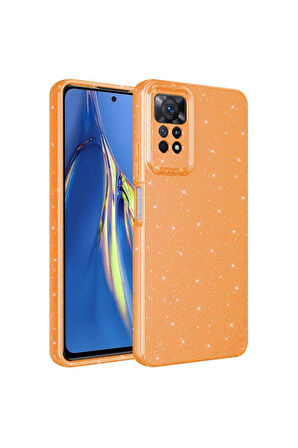 Xiaomi Redmi Note 12 Pro 4G Uyumlu Kılıf Kamera Korumalı Simli Lüks Zore Koton Kapak Turuncu