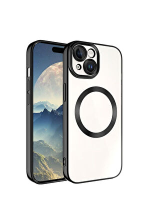 Apple iPhone 15 Plus Uyumlu Kılıf Magsafe Wireless Şarj Özellikli Zore Setro Silikon Siyah