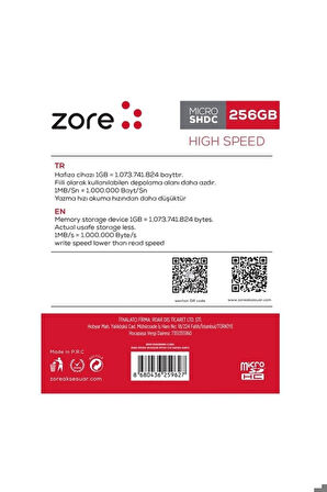 Zore Micro SD Hafıza Kartı 256GB