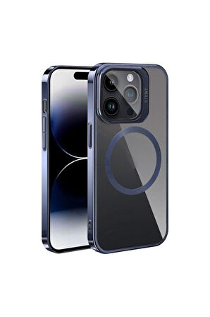 Apple iPhone 15 Pro Max Uyumlu Kılıf Magsafe Şarj Özellikli Standlı Zore Klon Kapak Lacivert