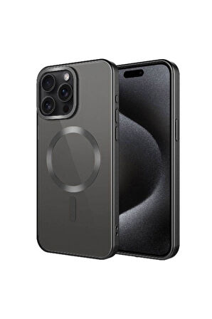 Apple iPhone 15 Pro Uyumlu Kılıf Mat Tasarımlı Magsafe Wireless Şarj Özellikli Zore Mat Setro Kapak Siyah