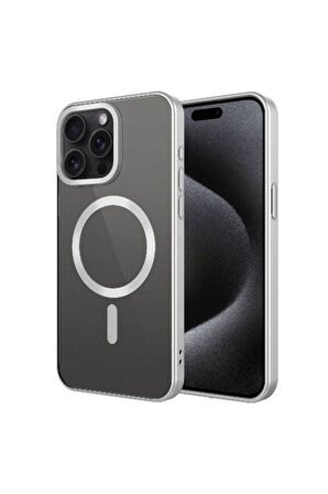 Apple iPhone 15 Pro Uyumlu Kılıf Mat Tasarımlı Magsafe Wireless Şarj Özellikli Zore Mat Setro Kapak Gümüş