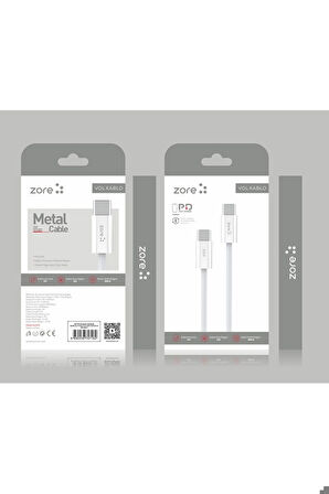 Zore Vol Serisi Type-C to Type-C PD Şarj ve Data Kablosu 65W 3A 1 Metre