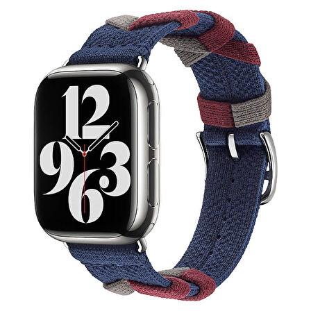 Apple Watch 42mm Uyumlu Kordon Sarmal Örgü Tasarımlı Kumaş Zore KRD-97 Kayış Lacivert