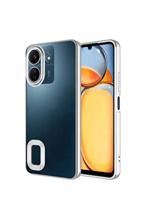 Xiaomi Redmi 13C Uyumlu Kılıf Kamera Korumalı Logo Gösteren Zore Omega Kapak Gümüş