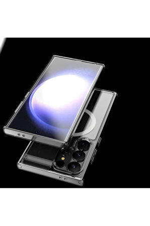 Samsung Galaxy S24 Ultra Uyumlu Kılıf Magsafe Şarj Özellikli Şeffaf Sert PC Zore Embos Kapak