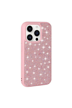Apple iPhone 14 Pro Uyumlu Kılıf Parlak Taşlı Tasarım Zore Pırlanta Kapak Pembe