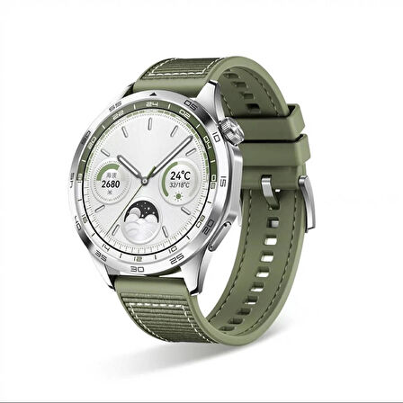 Huawei Watch GT 3 46mm 22mm Uyumlu Kordon Silikon Örgü Desenli Dikişli Zore KRD-102 Kayış Yeşil