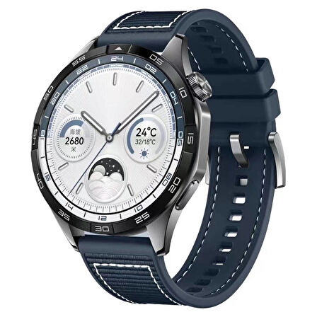 Huawei Watch GT 3 46mm 22mm Uyumlu Kordon Silikon Örgü Desenli Dikişli Zore KRD-102 Kayış Mavi