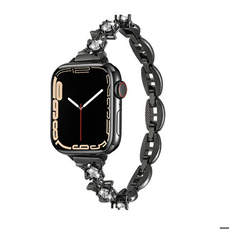 Apple Watch 42mm Uyumlu Kordon Metal Şık Luxury Tasarım Zore KRD-104 Kayış Siyah