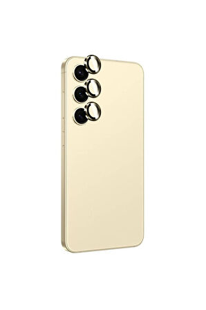 Samsung Galaxy S24 Uyumlu Zore Titanium Premium Temperli Kamera Lens Koruyucu Sarı