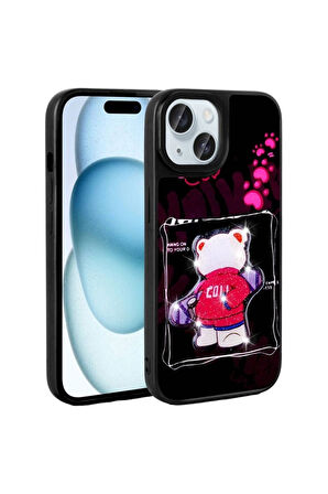 Apple iPhone 13 Uyumlu Kılıf Parlayan Kabartmalı İkonik Figürlü Zore Amas Silikon Kapak Siyah