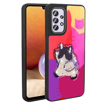 Samsung Galaxy A32 4G Uyumlu Kılıf Parlayan Kabartmalı İkonik Figürlü Zore Amas Silikon Kapak Mor