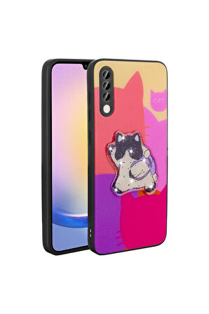 Samsung Galaxy A50 Uyumlu Kılıf Parlayan Kabartmalı İkonik Figürlü Zore Amas Silikon Kapak Mor