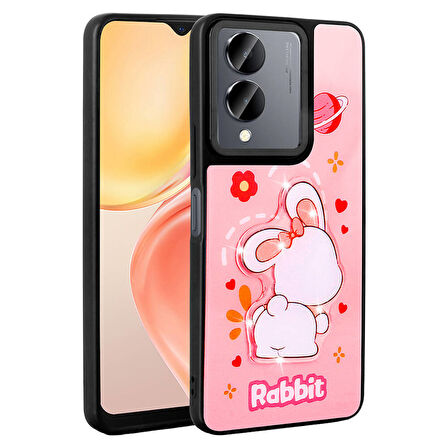 Vivo Y36 5G Uyumlu Kılıf Parlayan Kabartmalı İkonik Figürlü Zore Amas Silikon Kapak Pembe