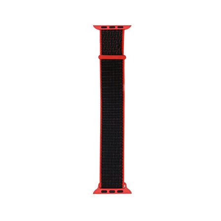 Apple Watch 42mm Uyumlu Kordon Hasır Örgü Kumaş Band-03 Strap Kayış Kırmızı-Siyah
