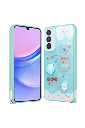 Samsung Galaxy S23 FE Uyumlu Kılıf Parlayan Simli Kabartma Figürlü Zore Cevze Kapak Yeşil