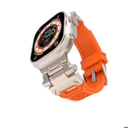 Apple Watch 42mm Uyumlu Kordon Metal Başlıklı Silikon Zore KRD-108 Kayış Starlight-Turuncu