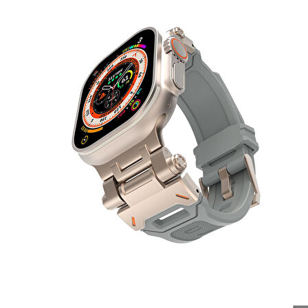 Apple Watch 42mm Uyumlu Kordon Metal Başlıklı Silikon Zore KRD-108 Kayış Starlight Grey