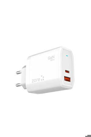 Zore Always-01 GaN Tech Type-C PD4.0 USB-A QC3.0 Hızlı Şarj Özellikli Seyahat Şarj Başlığı 65W