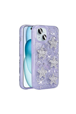 Apple iPhone 13 Uyumlu Kılıf Airbagli Simli Arka Yüzey Zore Işıltı Silikon Kapak Lila
